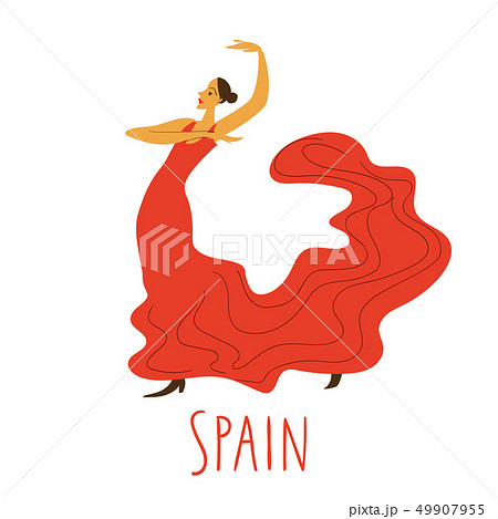 Vector spanish dancer  in red dress dancing flamenco.  49907955