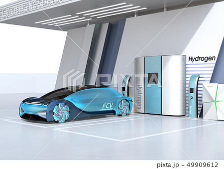 水素ステーションに水素ガスを充てんしている自動運転FCVのイメージ 水素ステーションに水素ガスを充てんしている自動運転FCVのイメージ 49909612