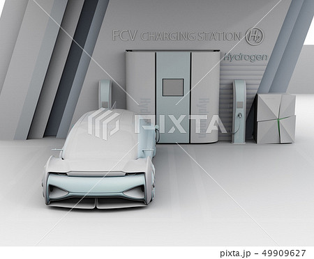 水素ステーションに水素ガスを充てんしている自動運転FCVのクレイレンダリングイメージ 水素ステーションに水素ガスを充てんしている自動運転FCVのクレイレンダリングイメージ 49909627