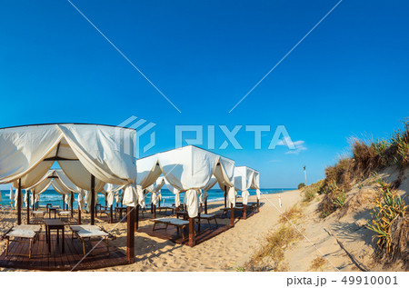 Morning sandy beach, Pescoluse, Puglia, Italy 49910001