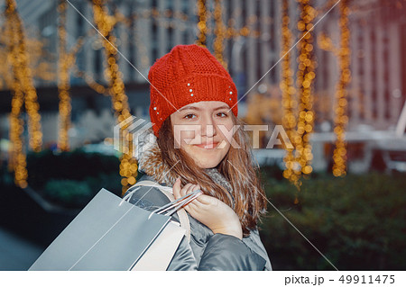 beautiful red head young teenager in the city 49911475