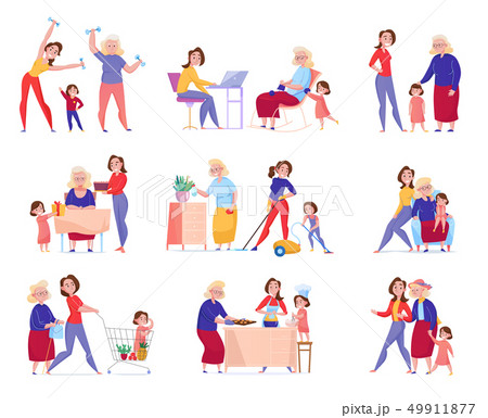 Women Generation Grandma Mother Daughter Icon Setのイラスト素材 Women Generation Grandma Mother Daughter Icon Setのイラスト素材