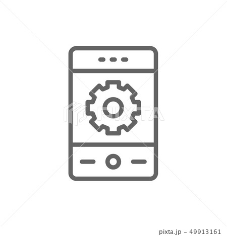 Phone with gear, smartphone repair, mobile development line icon. 49913161