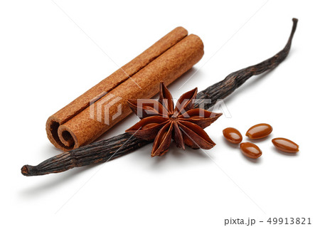 Vanilla stick, cinnamon and star anise isolated on 49913821