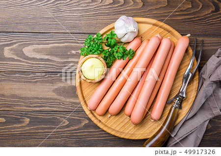 Raw frankfurter sausages Raw frankfurter sausages 49917326
