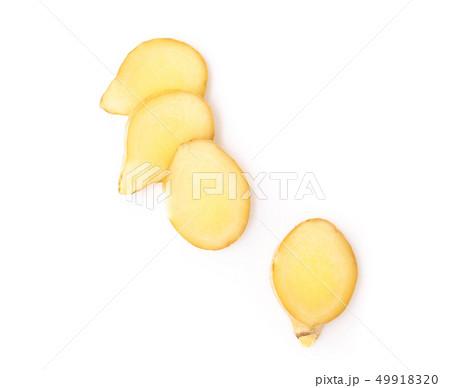 Fresh ginger root sliced on white background Fresh ginger root sliced on white background 49918320
