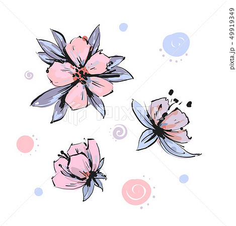 Vector Spring Blossom Pink Flower Set Flower Stock Illustration