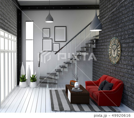 Modern loft style living interior design 49920616