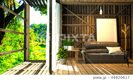 Room nature interior design - tropical style. 3D r 49920617