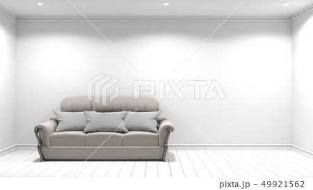 White sofa in wooden floor on white wall empty 49921562