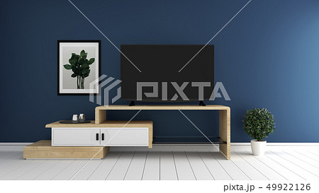 Smart Tv Mockup with tropicalroom interior on dark 49922126