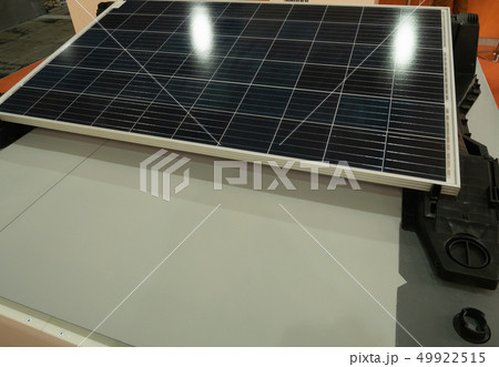 solar panel showcase at diy hardware store. energy 49922515