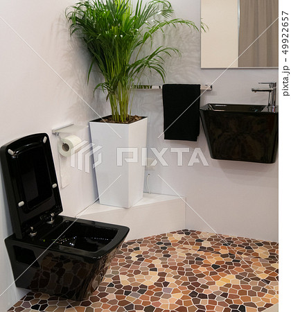 inside modern hotel restroom with stylish black inside modern hotel restroom with stylish black 49922657