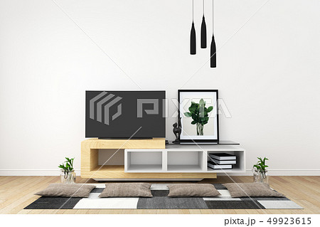 Smart TV in modern white empty room interior minim Smart TV in modern white empty room interior minim 49923615