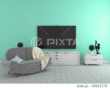 TV on the cabinet - modern living room on mint wal TV on the cabinet - modern living room on mint wal 49923778