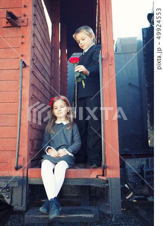 little boy and little girl on the train little boy and little girl on the train 49924553