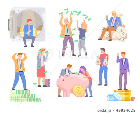 Rich People Happy to Have Pile of Money in Bank Rich People Happy to Have Pile of Money in Bank 49924628
