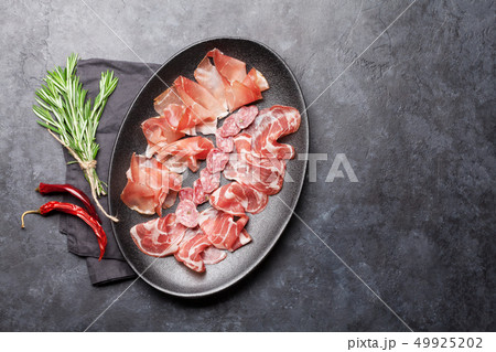Spanish jamon, prosciutto crudo ham, italian Spanish jamon, prosciutto crudo ham, italian 49925202