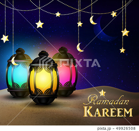 lanterns stand in the desert at night sky 49926508