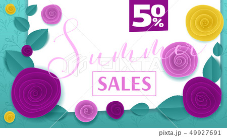 Cut paper floral mint banner Summer sales 50 49927691