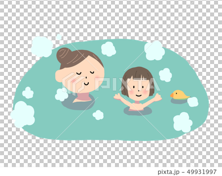 湯煙と野外温泉とリラックスして入浴する女性と子供 湯煙と野外温泉とリラックスして入浴する女性と子供 49931997