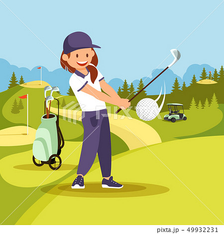 Young Smiling Woman In Sport Uniform Playing Golf のイラスト素材