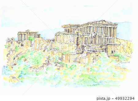 世界遺産の街並み ギリシャ アクロポリスのイラスト素材