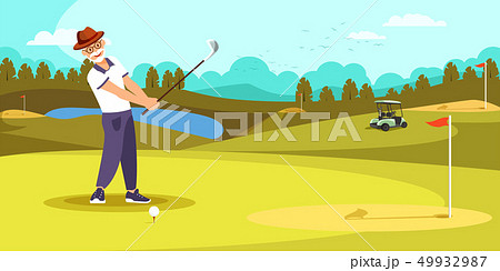 Aged Golfer Hit Long Shot on Beautiful Golf Course 49932987