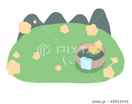 山と湯煙と温泉とアヒルの玩具と風呂桶 49933445