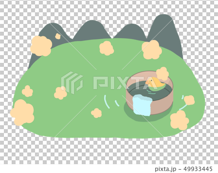 山と湯煙と温泉とアヒルの玩具と風呂桶 49933445