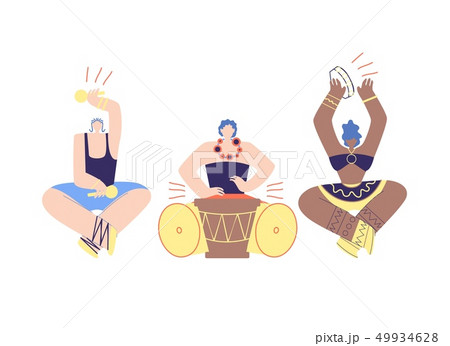 African Folk Tribal Musician Band Flat Cartoon 49934628