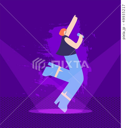 Pretty Flat Cartoon Girl Singing on Night Stage 49935217