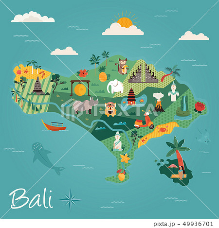 Bali Travel Banner With Famous Landmarks のイラスト素材 49936701 Pixta