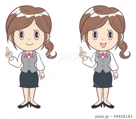 ビジネスウーマン　若い女性　指さし　ポイント　制服　全身 49938183