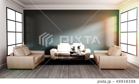 Japanese room interior with sofa, table and black Japanese room interior with sofa, table and black 49938398