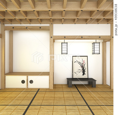 Japan room interior - Japanese style. 3D rendering Japan room interior - Japanese style. 3D rendering 49938638
