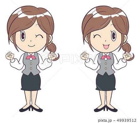 ビジネスウーマン　若い女性　ガッツポーズ　制服　全身　ウインク 49939512