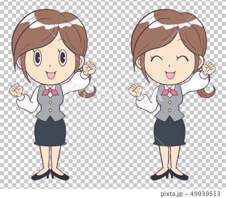 ビジネスウーマン　若い女性　ガッツポーズ　エイエイオー　制服　全身 49939513