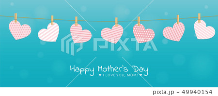 turquoise mothers day greeting card with patterned hanging hearts 49940154