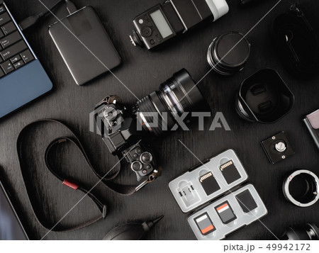 top view of work space photographer. 49942172