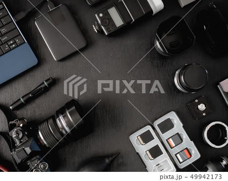 top view of work space photographer. 49942173