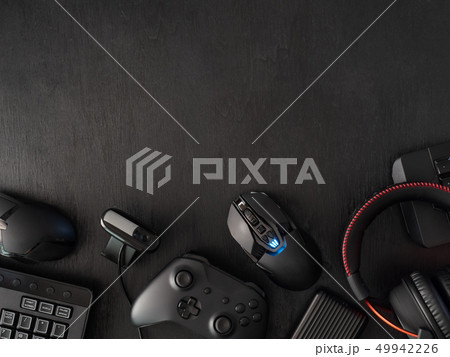 gamer work space concept, top view a gaming gear. gamer work space concept, top view a gaming gear. 49942226