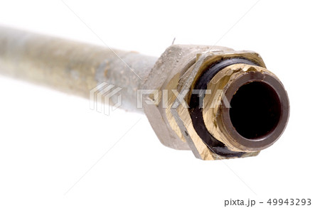 Old metal pipe isolated on white, sawed of 49943293