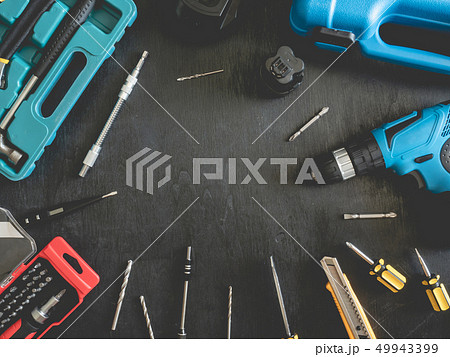 top view of Construction tools concept. 49943399