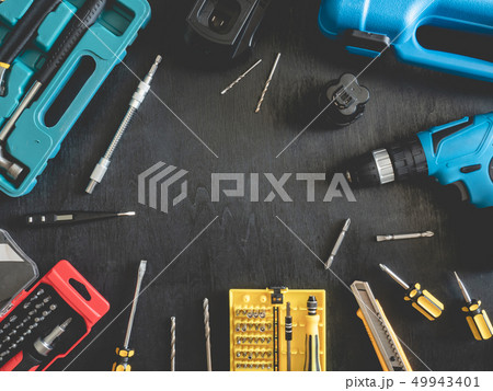 top view of Construction tools concept. 49943401