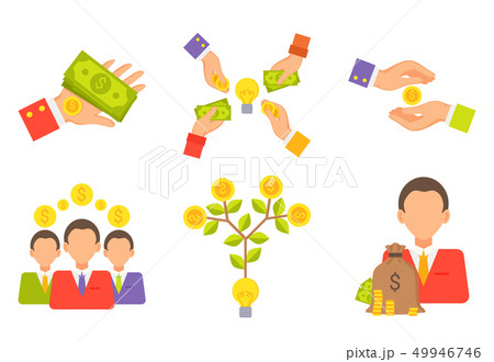 Crowdfunding People with Money Gold Coins Set Crowdfunding People with Money Gold Coins Set 49946746
