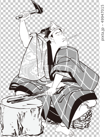 浮世絵　町人　その18　白黒 49947015