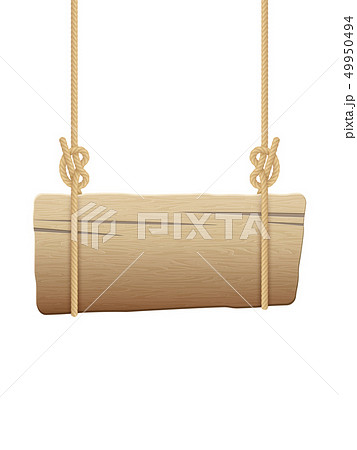 Wooden singboard hanging on ropes. EPS 10 49950494