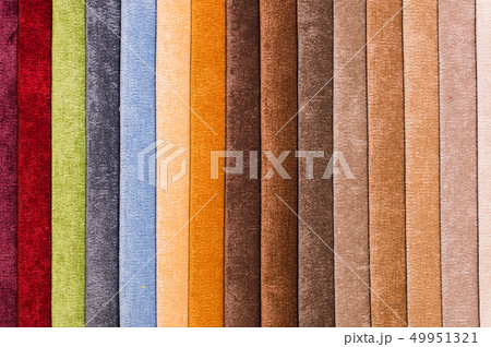 A set of samples of fabric furniture decoration lines of textile textures. Multicolored stripes 49951321