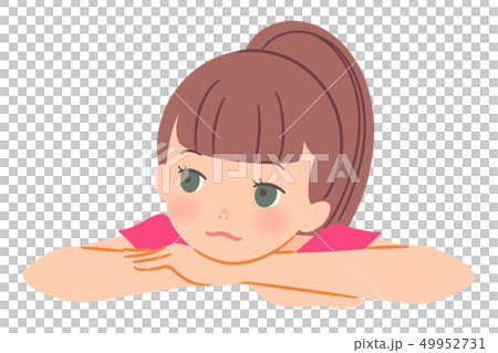 手にあごを乗せている女の子のイラスト素材